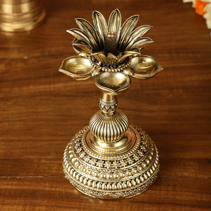 Beautiful Superfine Brass Lotus Oil Lamp Diya | 6 Inch Height