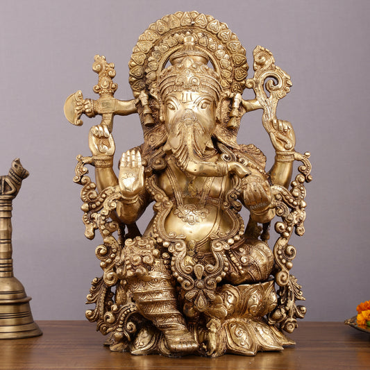 Unique Handcrafted Ganapati Brass Idol - 16" Superfine Brass Statue