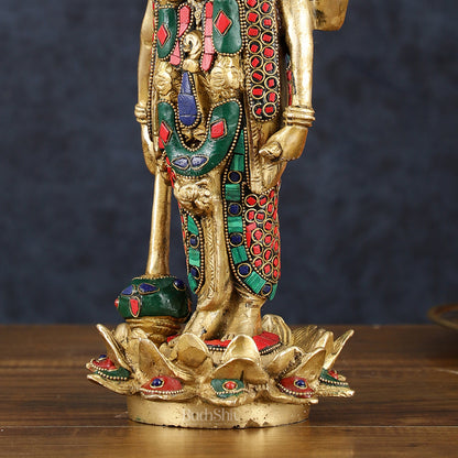 Exquisite Brass Standing satyanarayan Vishnu Statue on Lotus Base - 12.5 Inches