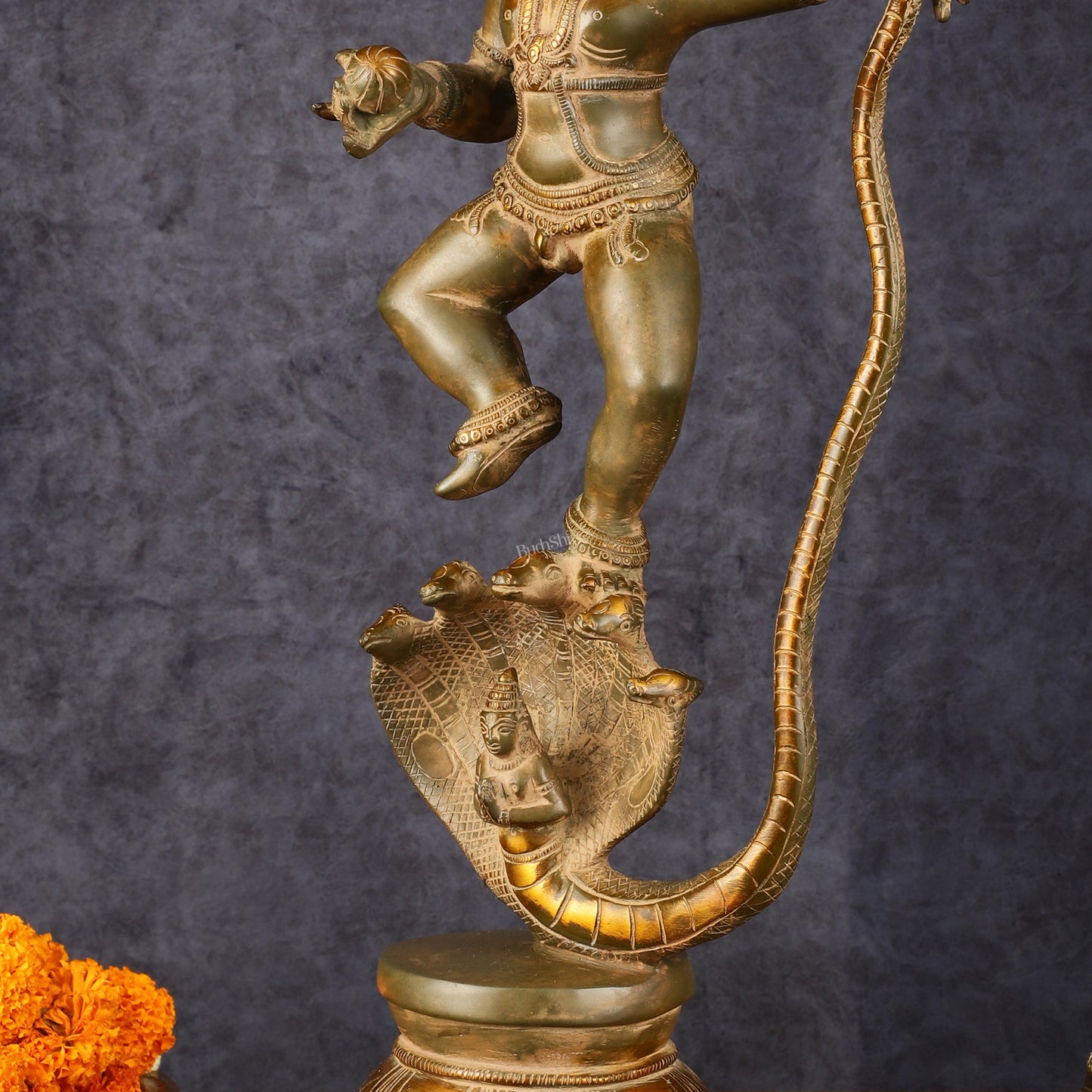 Pure Brass Vintage Kalinga Narthana Krishna Idol - 18 Inch