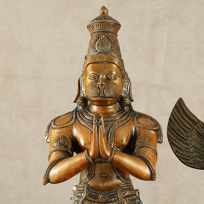 Pure Brass Lord Hanuman and Garuda Statue pair 22" vintage bronze tone