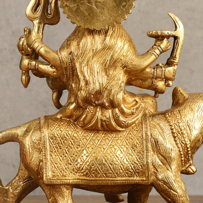 Pure Brass Goddess Durga on tiger Idol - 9" |