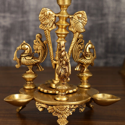 Brass Handcrafted Peacock Diya with Eight Diyas | 12 Inch Height