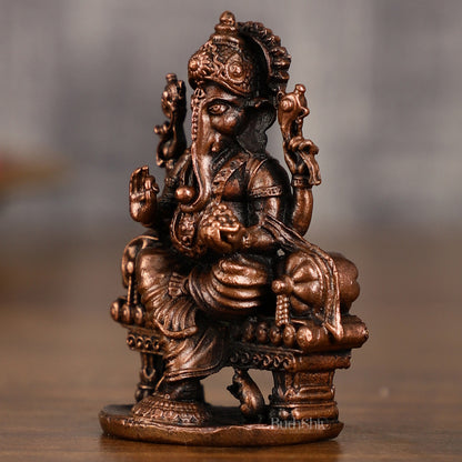 Pure Copper Throne Ganesha Idol | 2 Inch Height