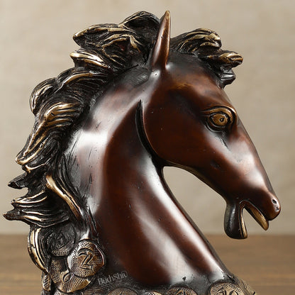 Vastu Feng Shui Lucky Brown Horse Head with Coins Brass Showpiece | 7"