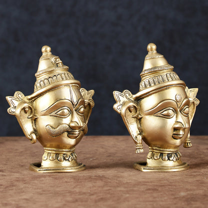 Brass Shiva Parvati Face Shiv Gauri Mukhalingam Head Idols – 7" Height, Pair