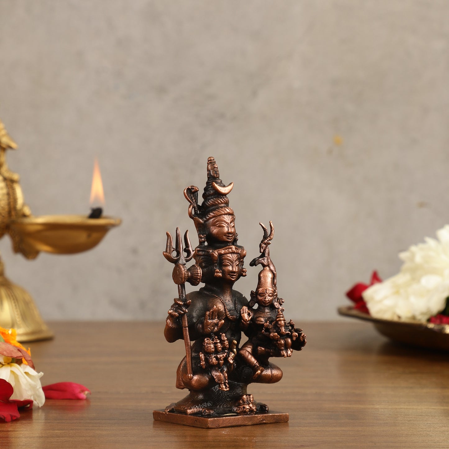 Pure Copper Lord Shiva Parivar Idol - 4.5 in Height