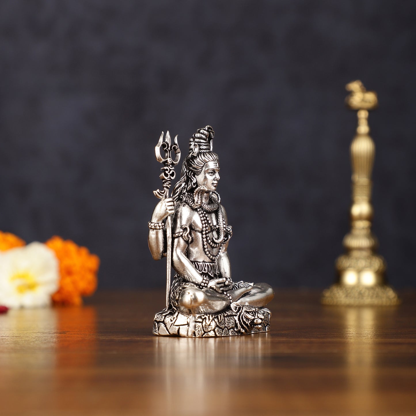 Pure Brass Superfine Silver Plated Lord Shiva in Meditation Idol - 3" Tall