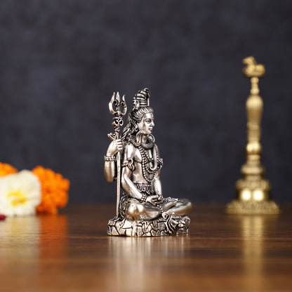 Pure Brass Superfine Silver Plated Lord Shiva in Meditation Idol - 3" Tall