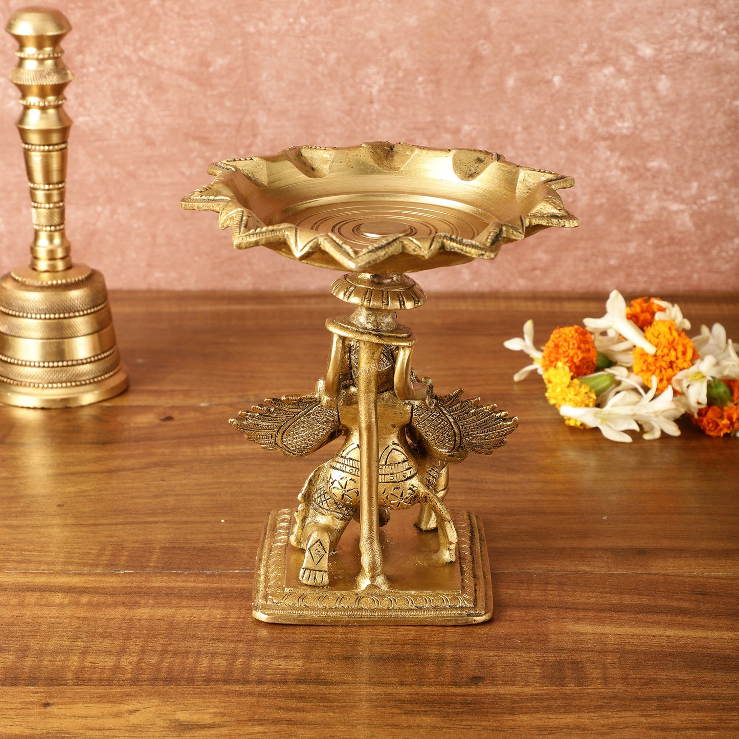 Superfine Brass Garuda Aasan Lamp - Vintage Polish - 6.5" Tall