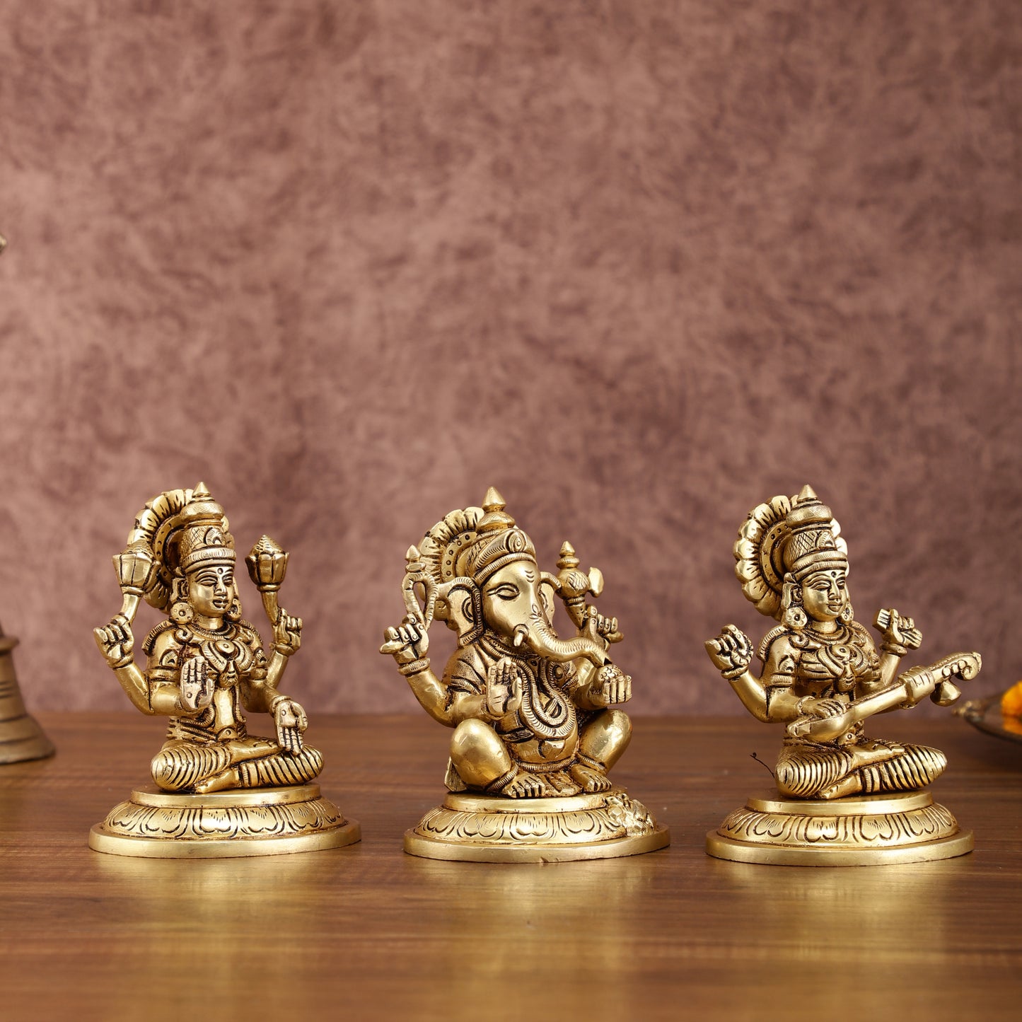 Brass Superfine Ganesh Lakshmi Saraswati Idols Set | 5-inch