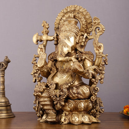 Unique Handcrafted Ganapati Brass Idol - 16" Superfine Brass Statue