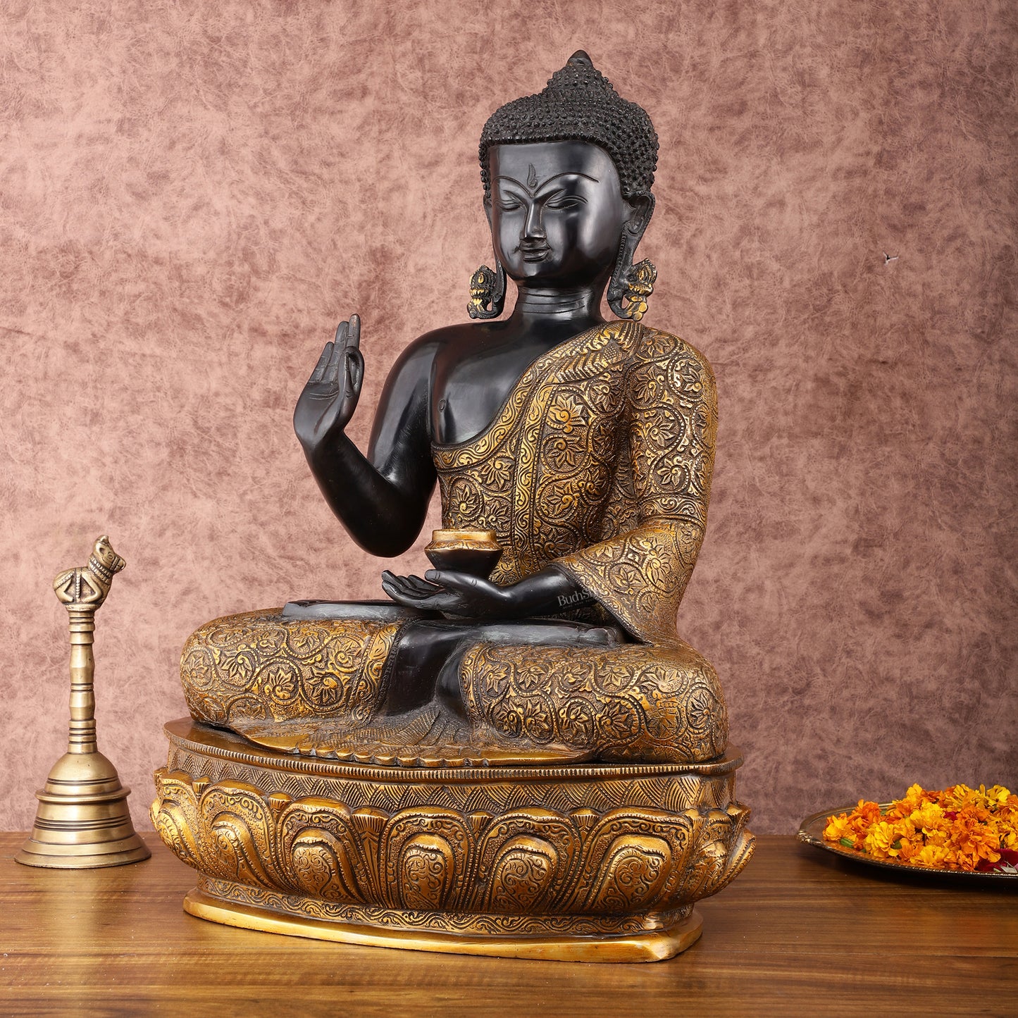 Brass Buddha Statue in Abhaya Mudra - 21.5" Tall, 22kg