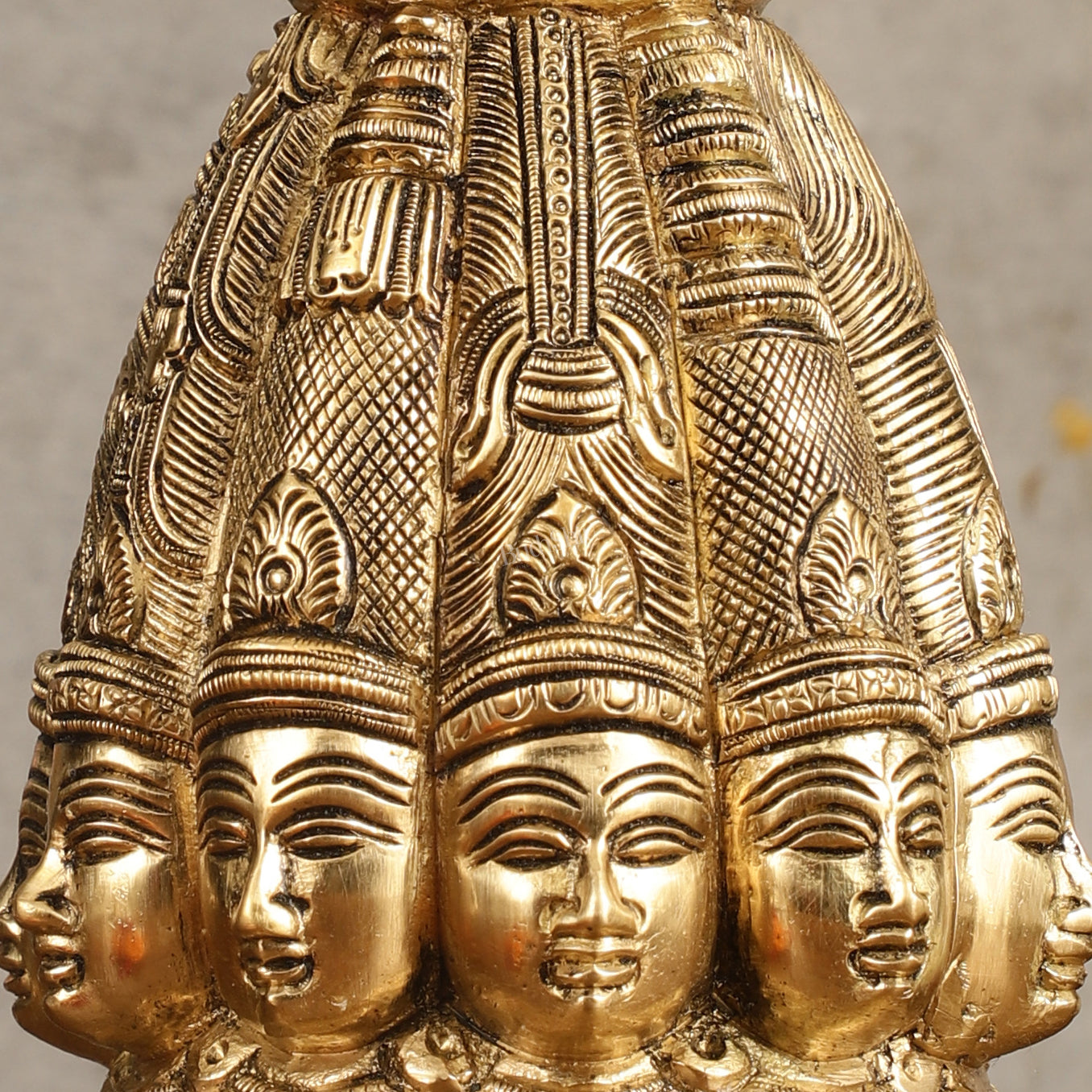 Pure Brass Dasa Shiva Sculpture with Ten Heads - 7.5"