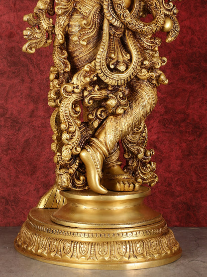 Brass Superfine Krishna under Kadam vriksha statue 35"