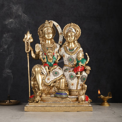 Handcrafted Brass Lord Shiva Family Statue - Meenakari | 18" Height