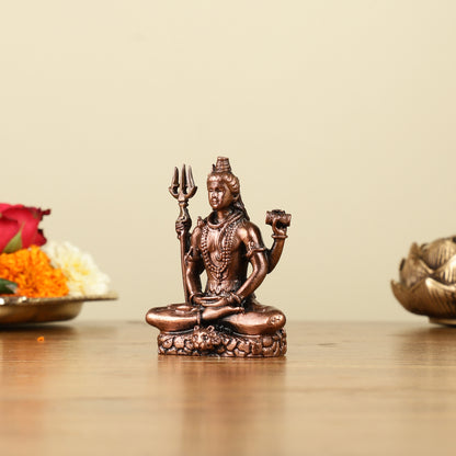 3" Pure Copper Small Meditation Shiva Idol - Spiritual Statue