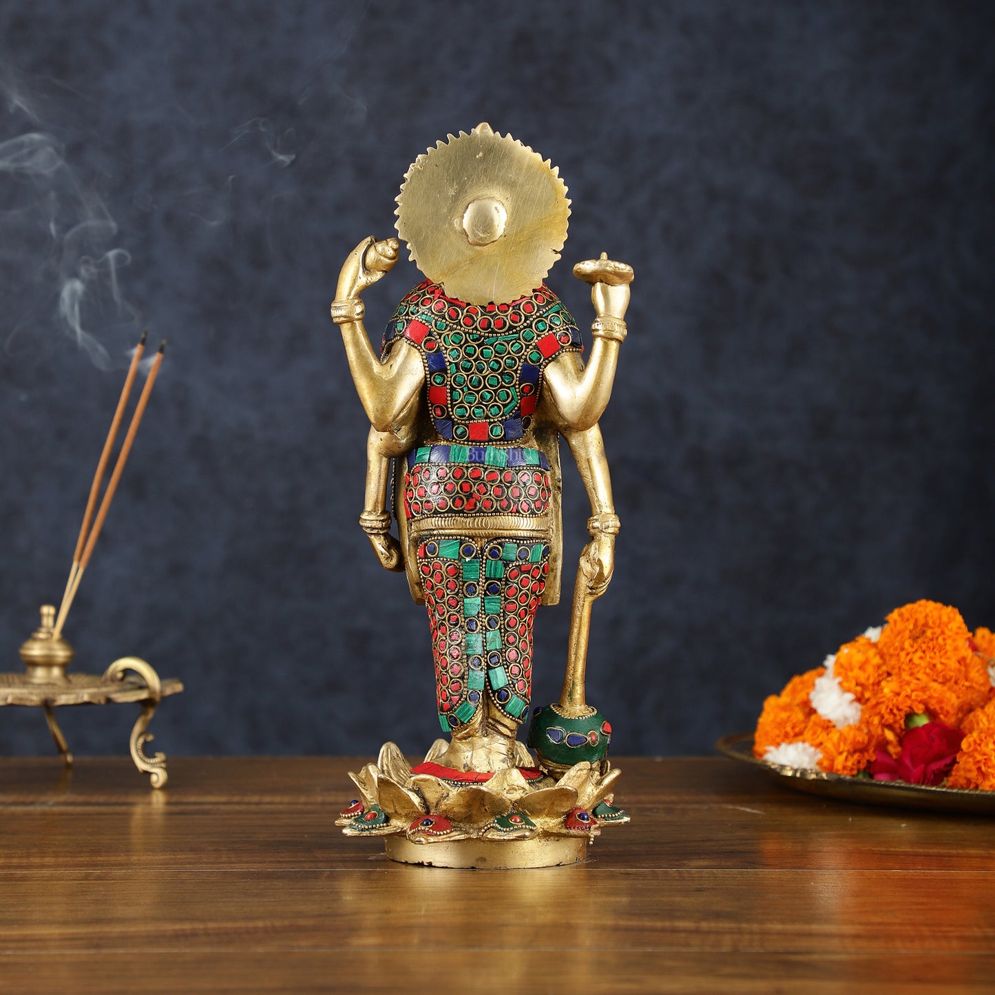 Exquisite Brass Standing satyanarayan Vishnu Statue on Lotus Base - 12.5 Inches