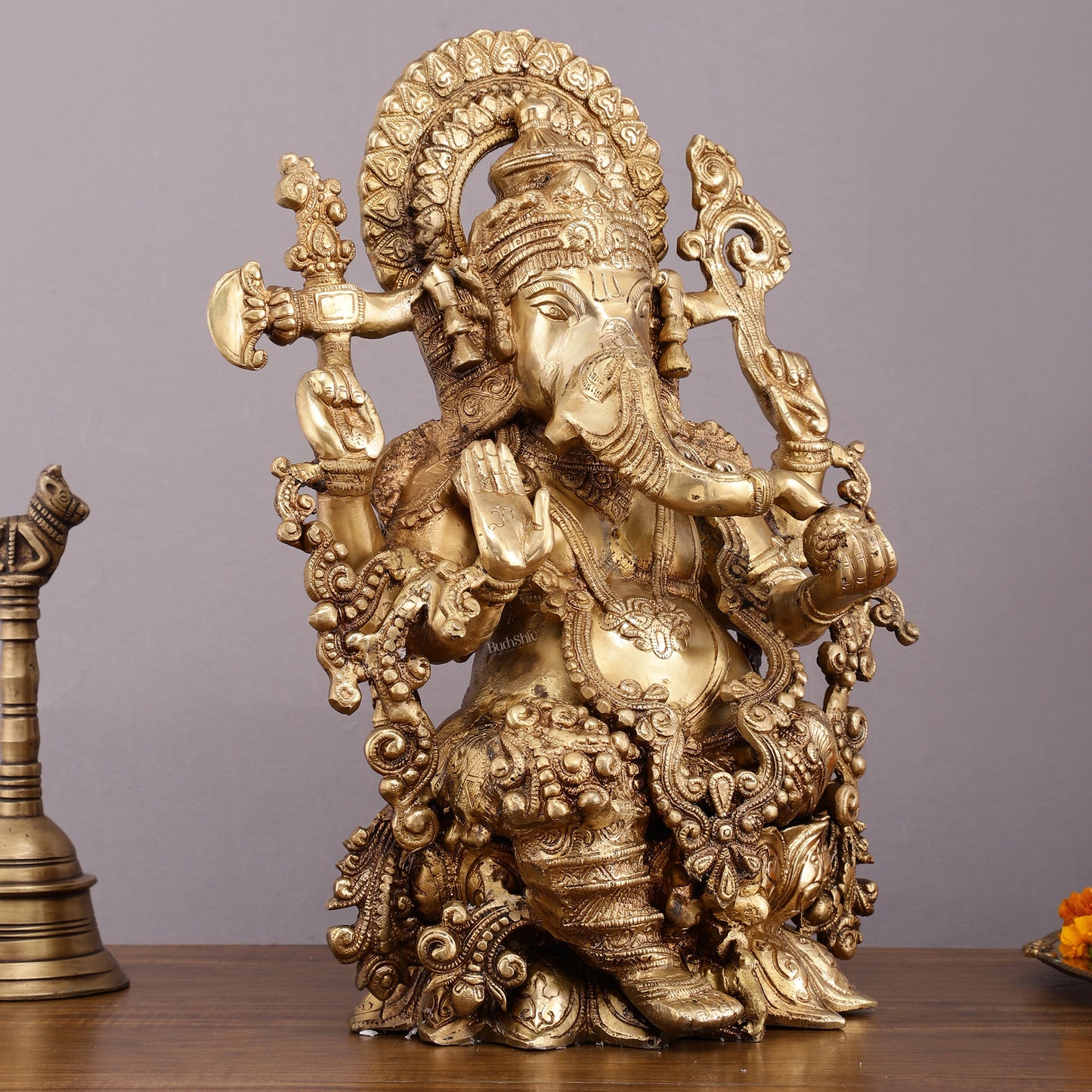 Unique Handcrafted Ganapati Brass Idol - 16" Superfine Brass Statue