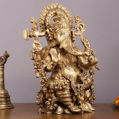 Unique Handcrafted Ganapati Brass Idol - 16" Superfine Brass Statue