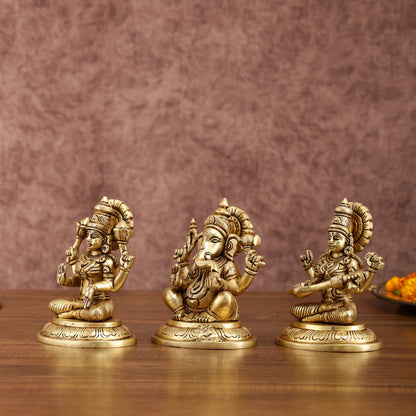 Brass Superfine Ganesh Lakshmi Saraswati Idols Set | 5-inch