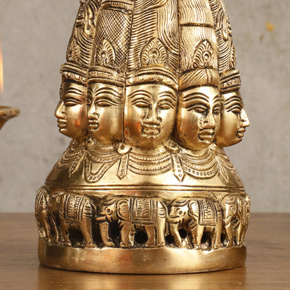 Pure Brass Dasa Shiva Sculpture with Ten Heads - 7.5"