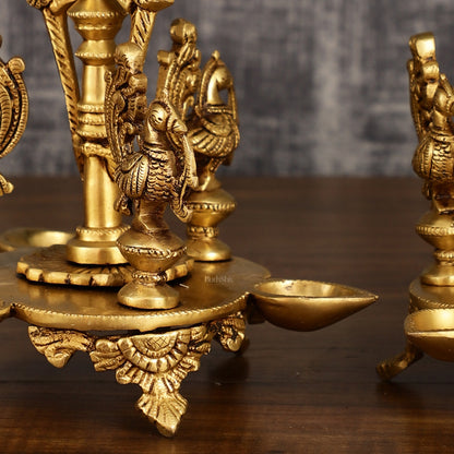 Brass Handcrafted Peacock Diya with Eight Diyas | 12 Inch Height