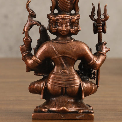 Pure Copper Lord Shiva Parivar Idol - 4.5 in Height