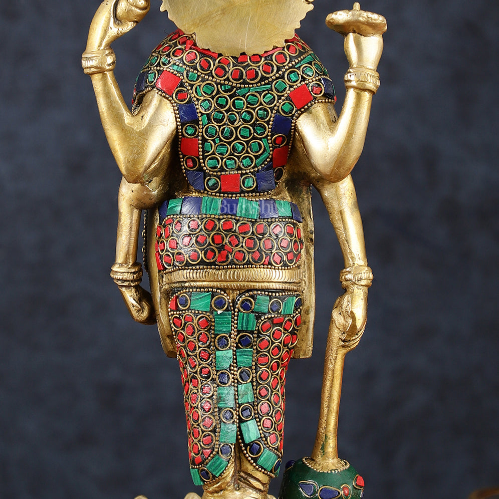 Exquisite Brass Standing satyanarayan Vishnu Statue on Lotus Base - 12.5 Inches