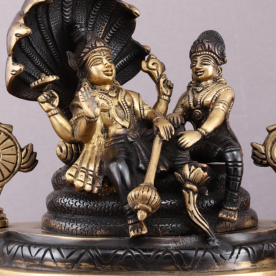 Brass Resting Vishnu Lakshmi Narayan with Shankh Chakra Statue - 8.5 Inch