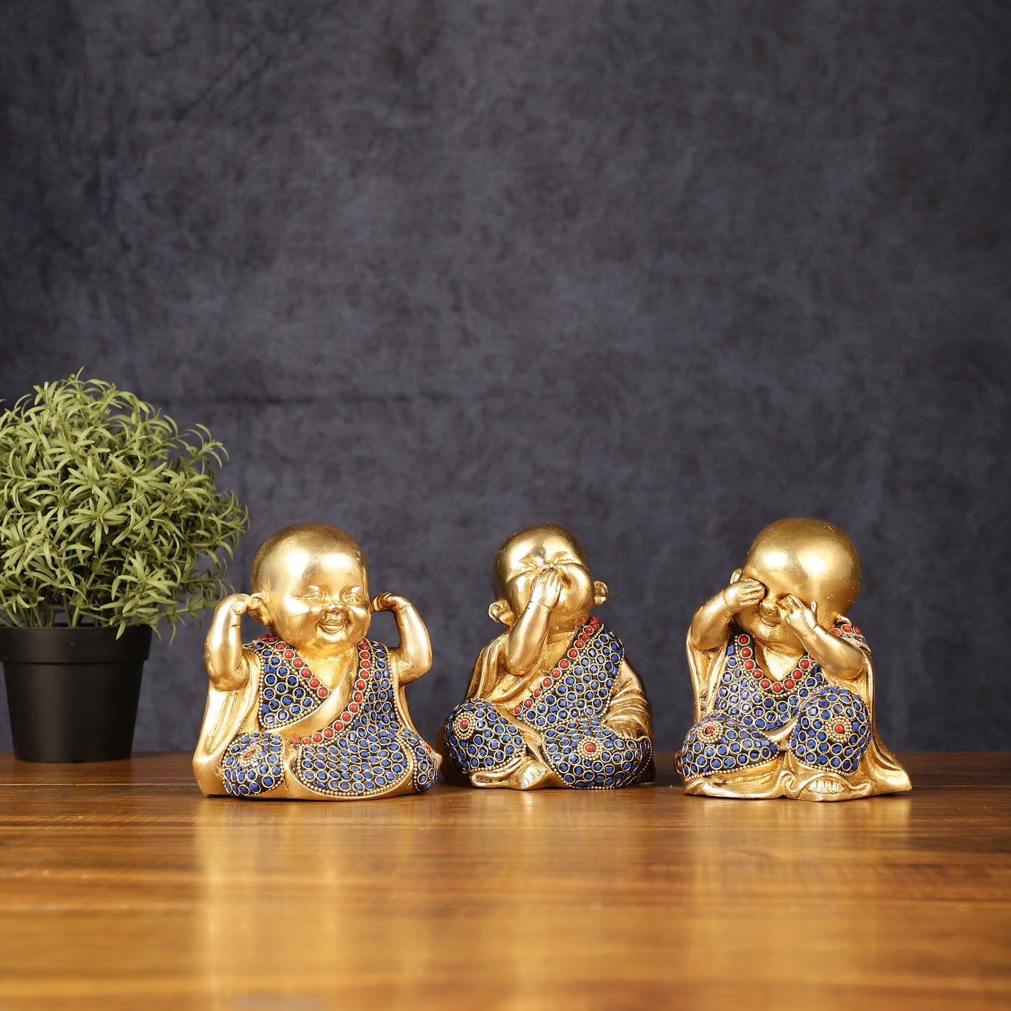 Brass Happy Baby monks set of 3 showpiece