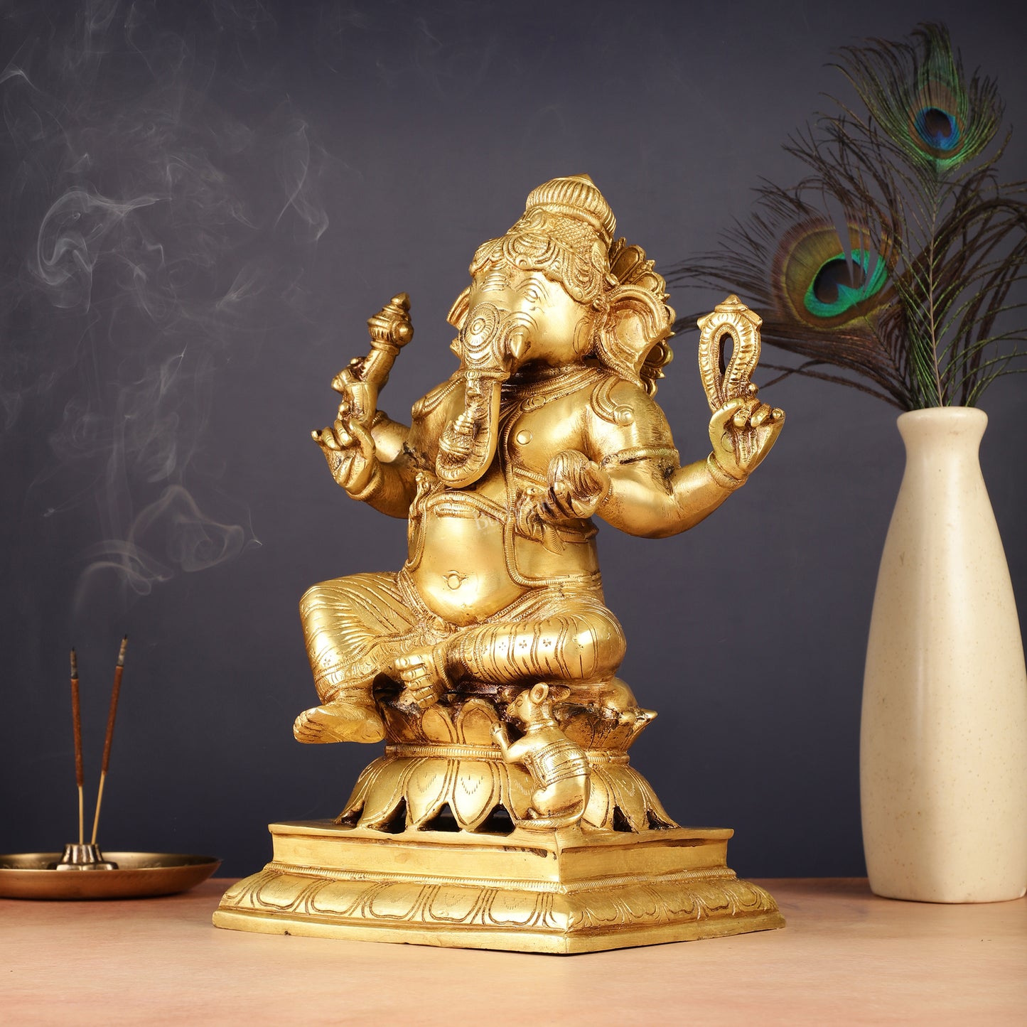 Brass Ganesha Statue - Divine Chola art 12"