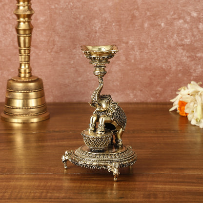 Brass Jumping Elephant Lamp Oil Diya | 6 Inch Height