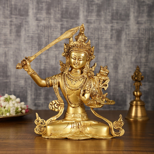 Brass Buddhist Deity Manjushri Statue | 10 Inch Height | 3 KG