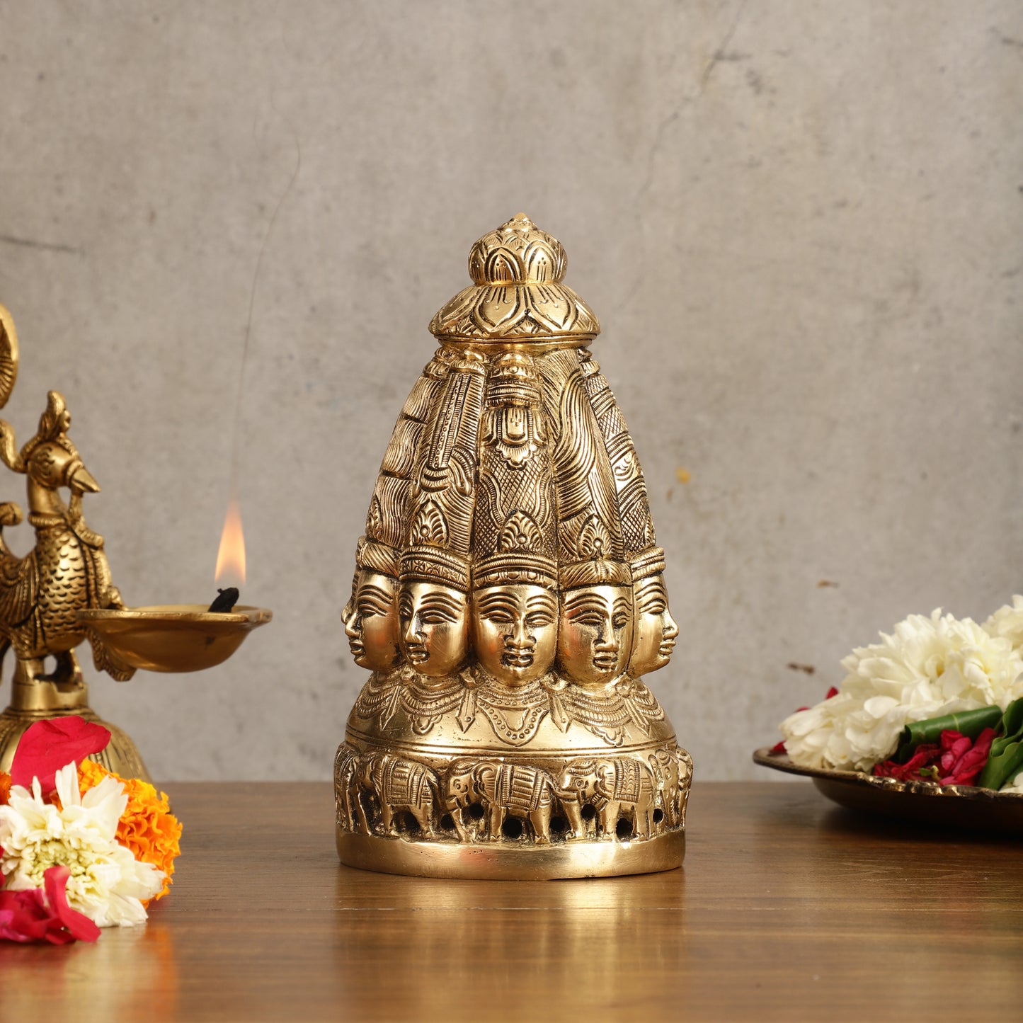 Pure Brass Dasa Shiva Sculpture with Ten Heads - 7.5"