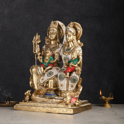Handcrafted Brass Lord Shiva Family Statue - Meenakari | 18" Height