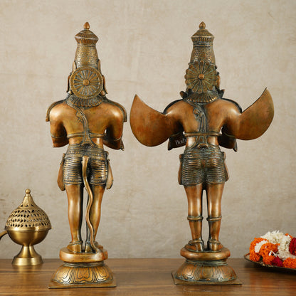 Pure Brass Lord Hanuman and Garuda Statue pair 22" vintage bronze tone