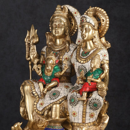 Handcrafted Brass Lord Shiva Family Statue - Meenakari | 18" Height