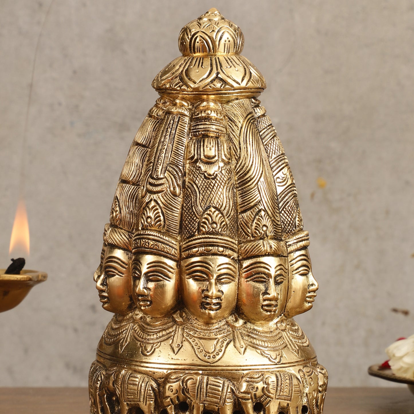 Pure Brass Dasa Shiva Sculpture with Ten Heads - 7.5"