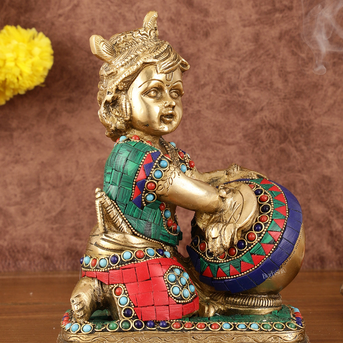 Brass Statue of Lord Krishna as Bal Gopal - 7" Tall