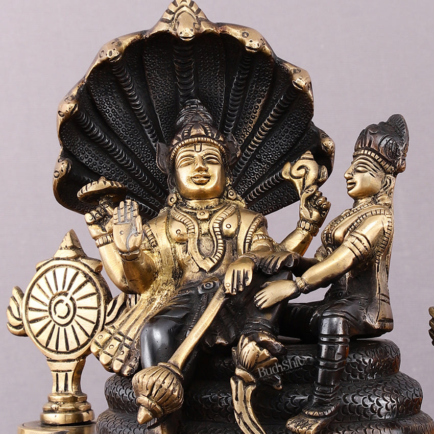 Brass Resting Vishnu Lakshmi Narayan with Shankh Chakra Statue - 8.5 Inch