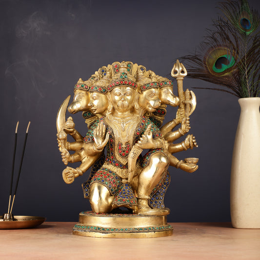 Brass Panchmukhi Hanuman Statue 11 inch