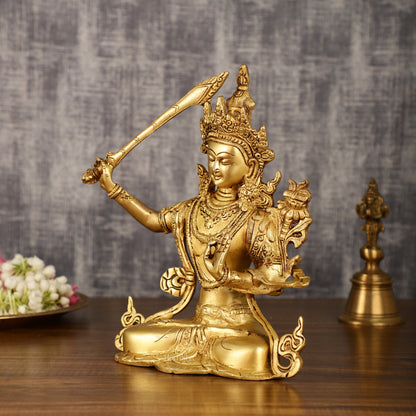 Brass Buddhist Deity Manjushri Statue | 10 Inch Height | 3 KG