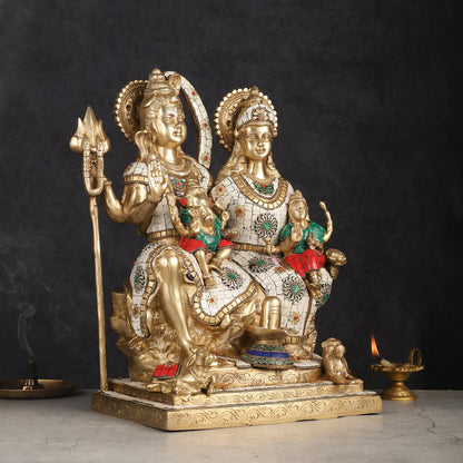 Handcrafted Brass Lord Shiva Family Statue - Meenakari | 18" Height