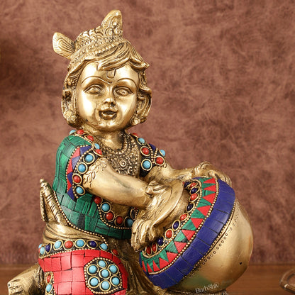 Brass Statue of Lord Krishna as Bal Gopal - 7" Tall