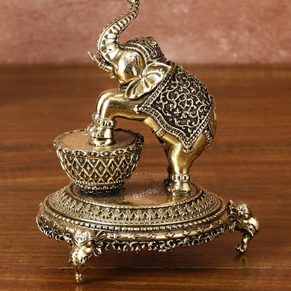 Brass Jumping Elephant Lamp Oil Diya | 6 Inch Height