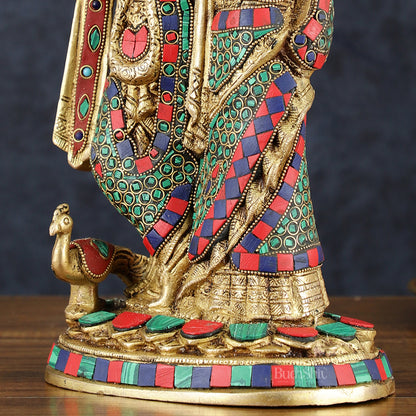 Brass Radha Krishna Idol 12 inch with stonework