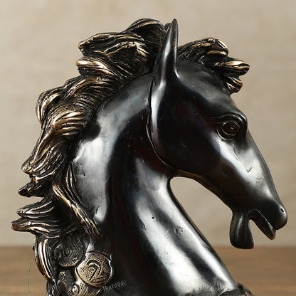 Vastu Feng Shui Lucky Black Horse Head with Coins Brass Showpiece | 7"