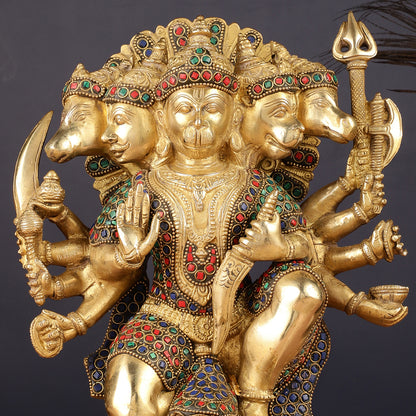 Brass Panchmukhi Hanuman Statue 11 inch