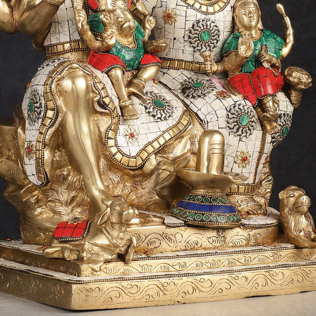 Handcrafted Brass Lord Shiva Family Statue - Meenakari | 18" Height